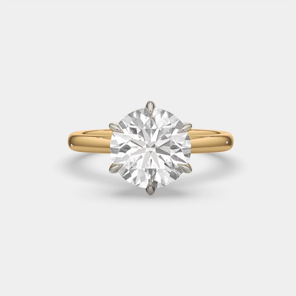 4.00 Ct E VS1 Round Brilliant 6 Prong Solitaire Diamond Ring, in yellow gold, front view