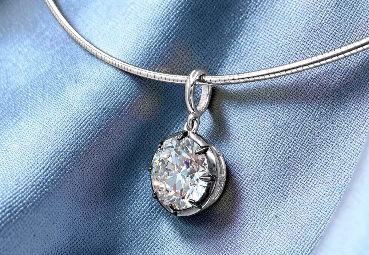4.00 Ct E VS1 Round Brilliant Lab-Grown Diamond Georgian Pendant, in white gold, front view