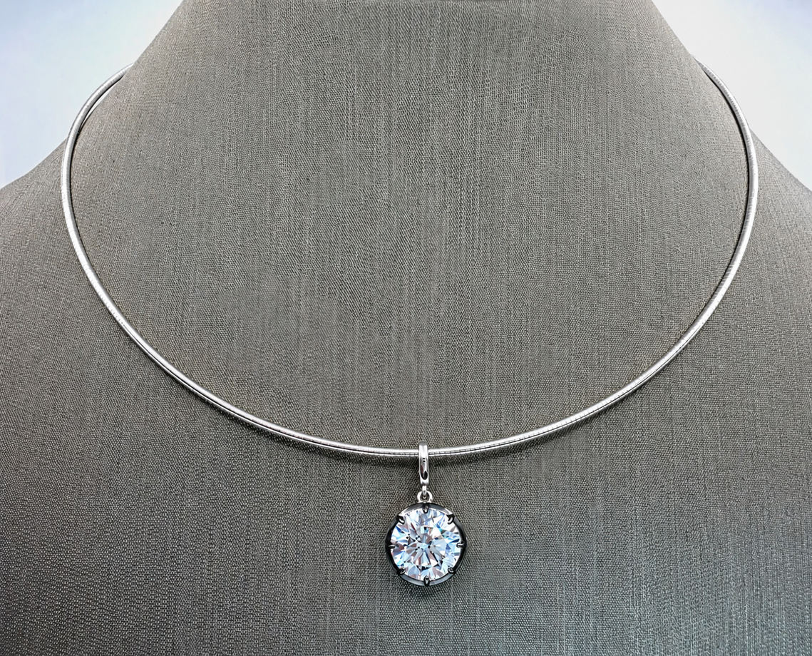 4.00 Ct E VS1 Round Brilliant Lab-Grown Diamond Georgian Pendant, in white gold, front view