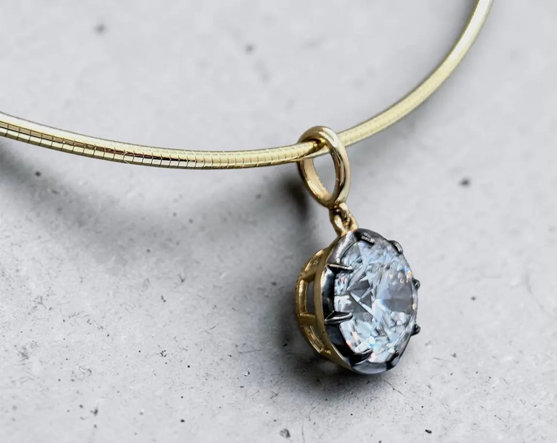 4.00 Ct E VS1 Round Brilliant Lab-Grown Diamond Georgian Pendant, in yellow gold, front view