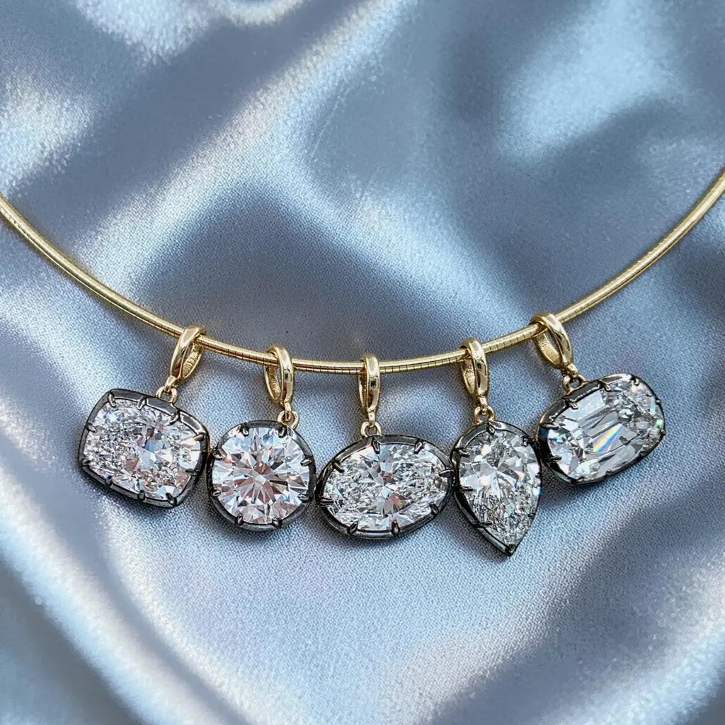 4.00 Ct E VS1 Round Brilliant Lab-Grown Diamond Georgian Pendant, in yellow gold, front view