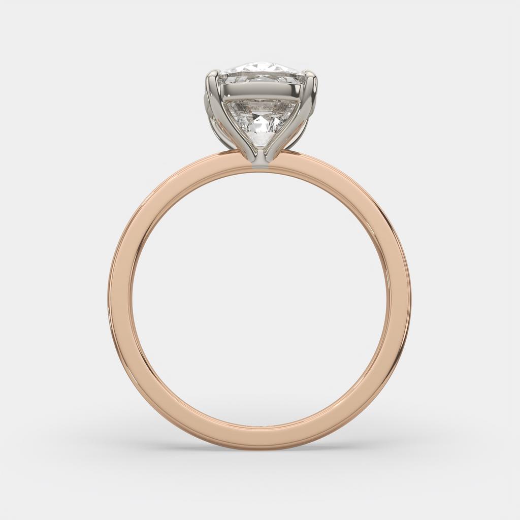 4.00 Ct F VS1 Elongated Cushion Solitaire Lab Diamond Ring, in rose gold, front view