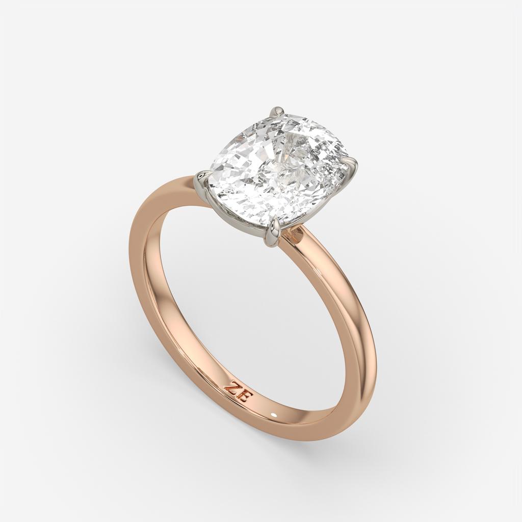 4.00 Ct F VS1 Elongated Cushion Solitaire Lab Diamond Ring, in rose gold, side profile
