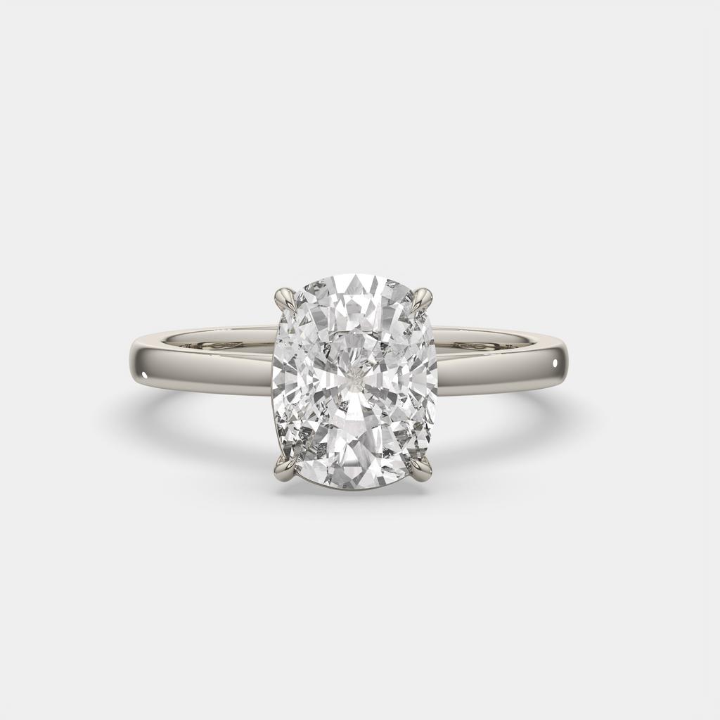 4.00 Ct F VS1 Elongated Cushion Solitaire Lab Diamond Ring, in white gold, front view