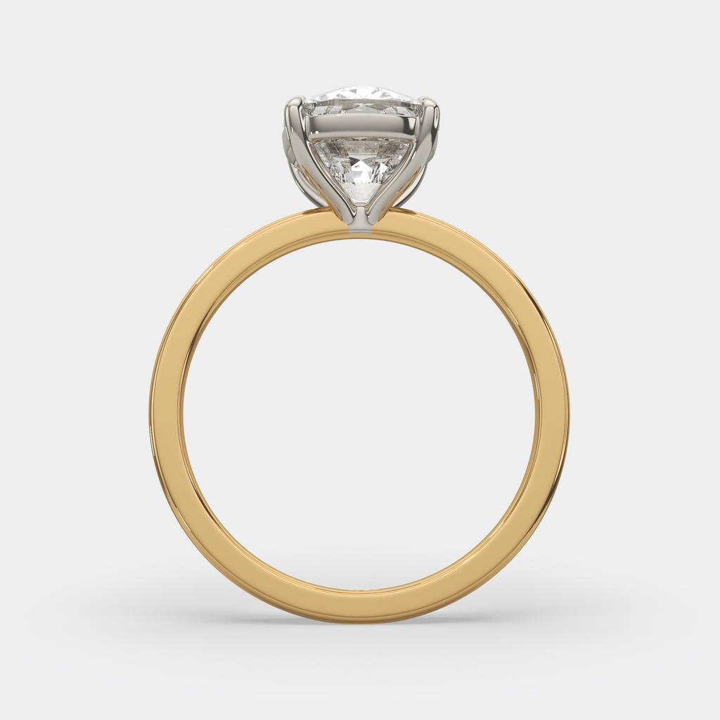 4.00 Ct F VS1 Elongated Cushion Solitaire Lab Diamond Ring, in yellow gold, front view