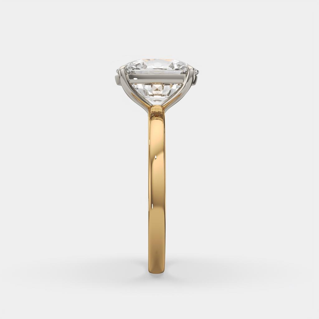 4.00 Ct F VS1 Elongated Cushion Solitaire Lab Diamond Ring, in yellow gold, side profile