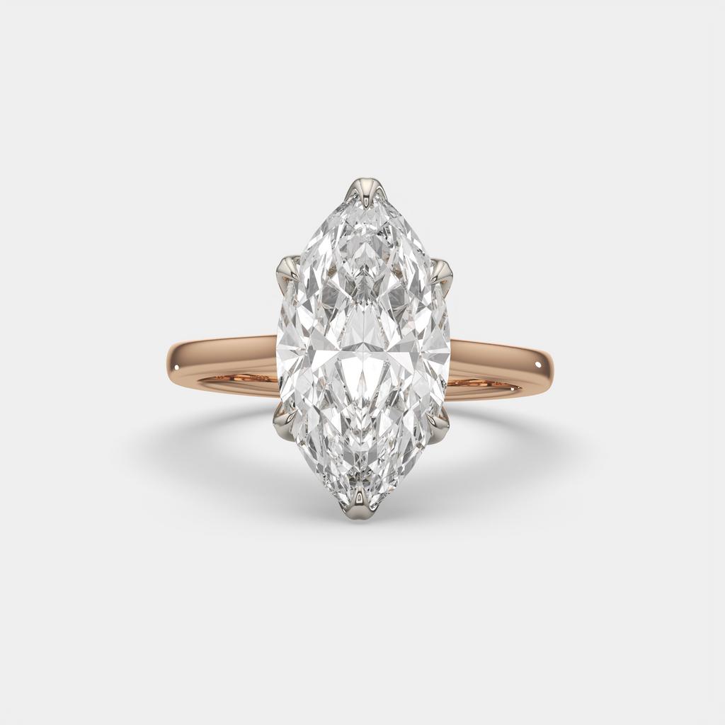 4.00 Ct F VS1 Marquise Tulip Setting Solitaire Diamond Ring, in rose gold, front view