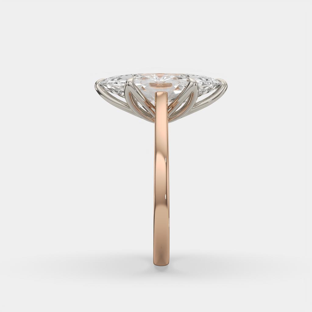 4.00 Ct F VS1 Marquise Tulip Setting Solitaire Diamond Ring, in rose gold, side profile