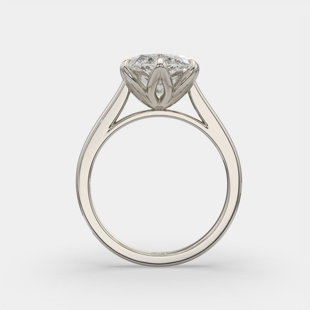 4.00 Ct F VS1 Marquise Tulip Setting Solitaire Diamond Ring, in white gold, front view
