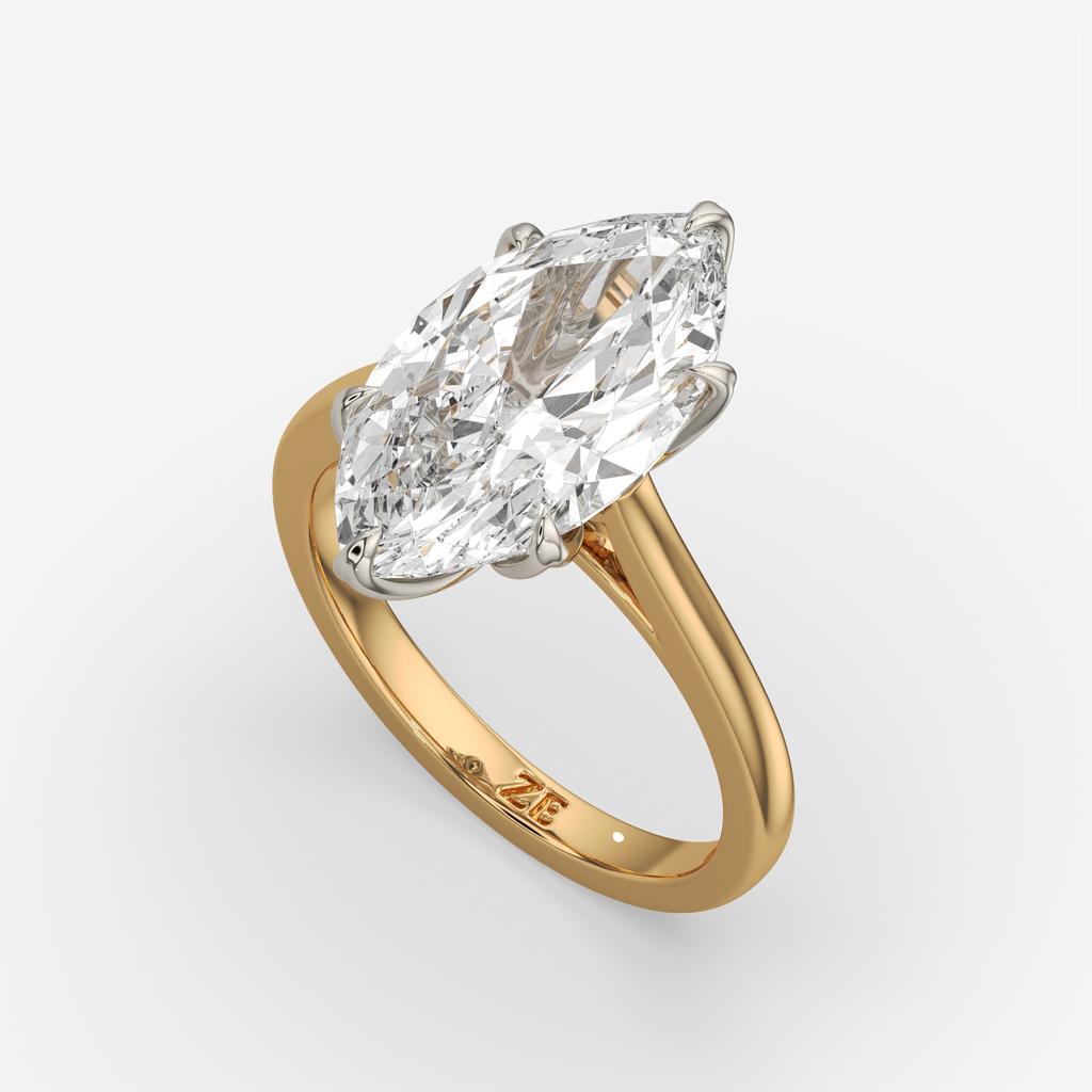 4.00 Ct F VS1 Marquise Tulip Setting Solitaire Diamond Ring, in yellow gold, side profile