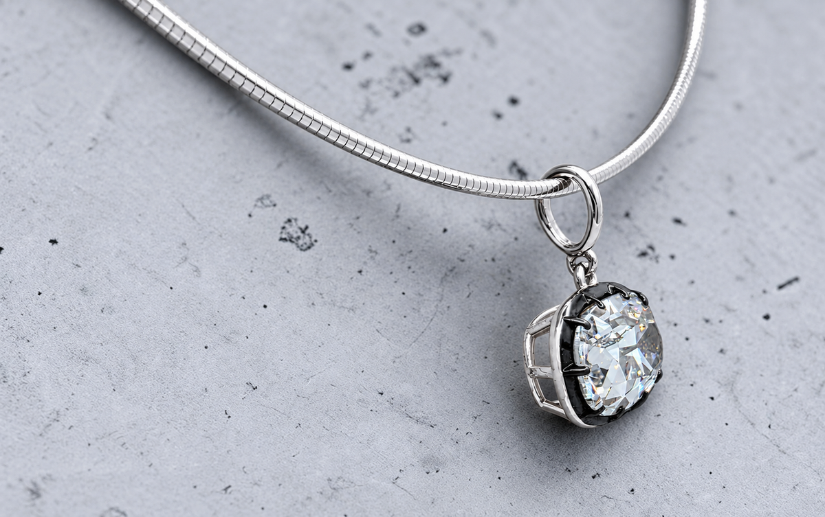 4.00 Ct F VS1 Old Mine Cushion Lab-Grown Diamond Georgian Pendant, in white gold, front view