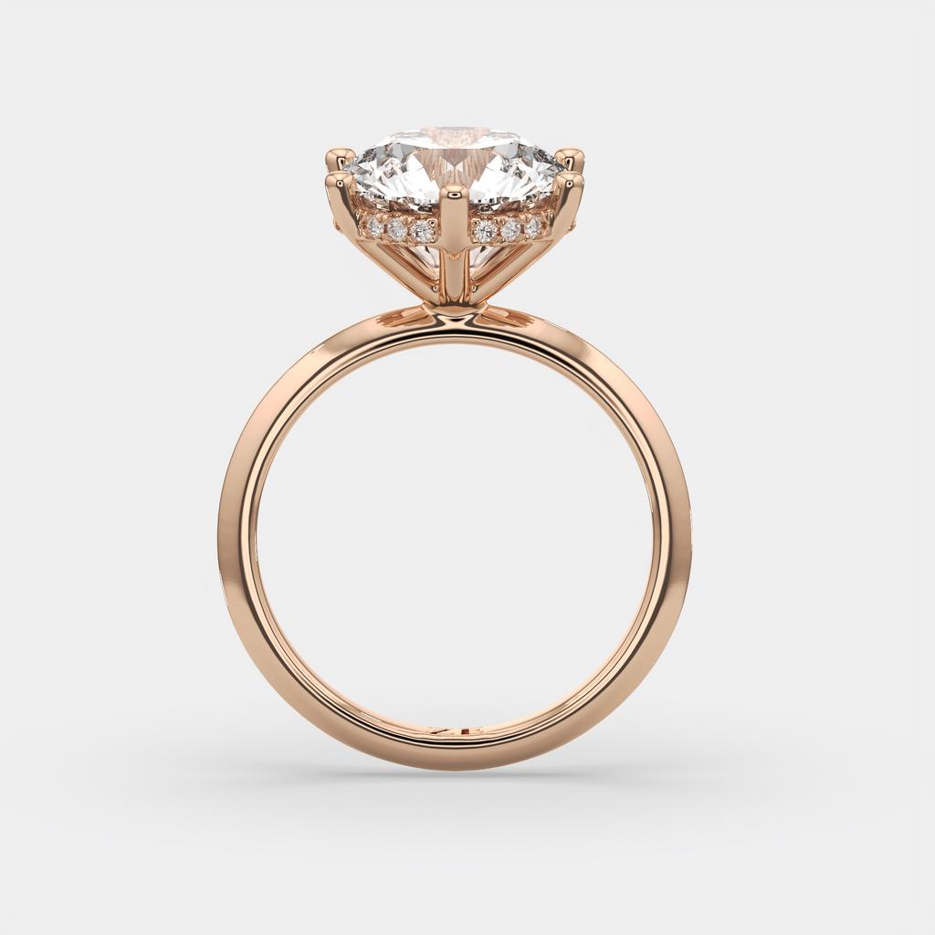 4.10 Ct E VS1 Round Lab-Grown Diamond Hidden Halo Engagement Ring, in rose gold, side profile