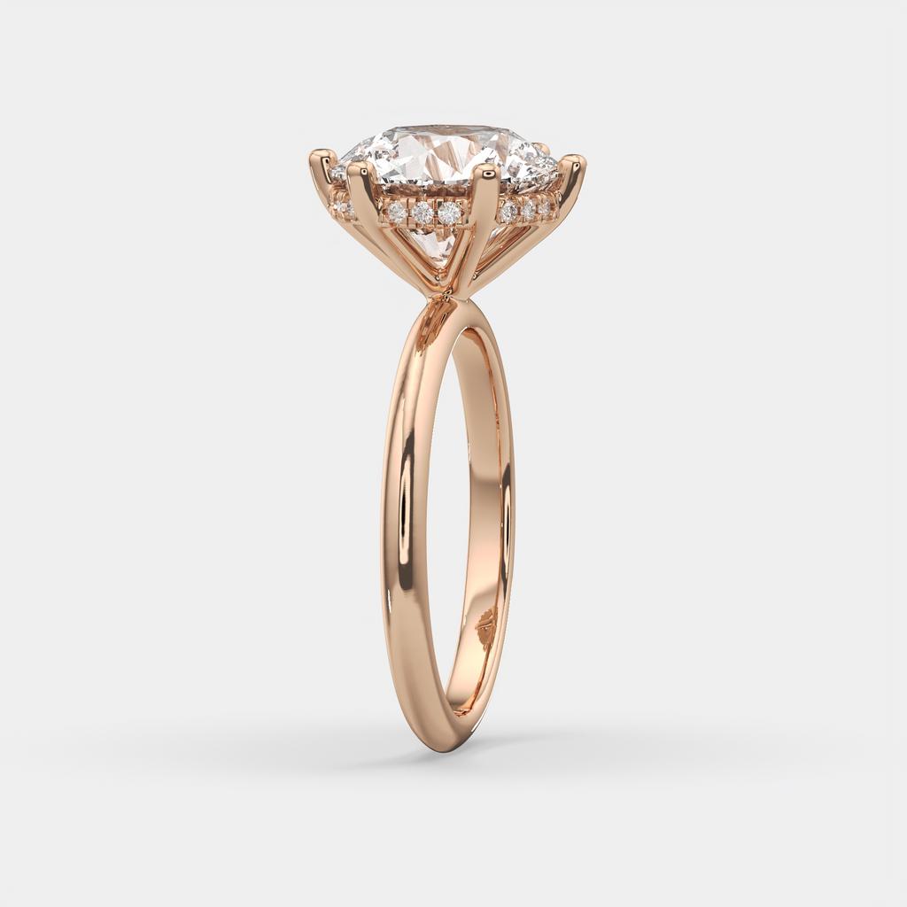 4.10 Ct E VS1 Round Lab-Grown Diamond Hidden Halo Engagement Ring, in rose gold, side profile