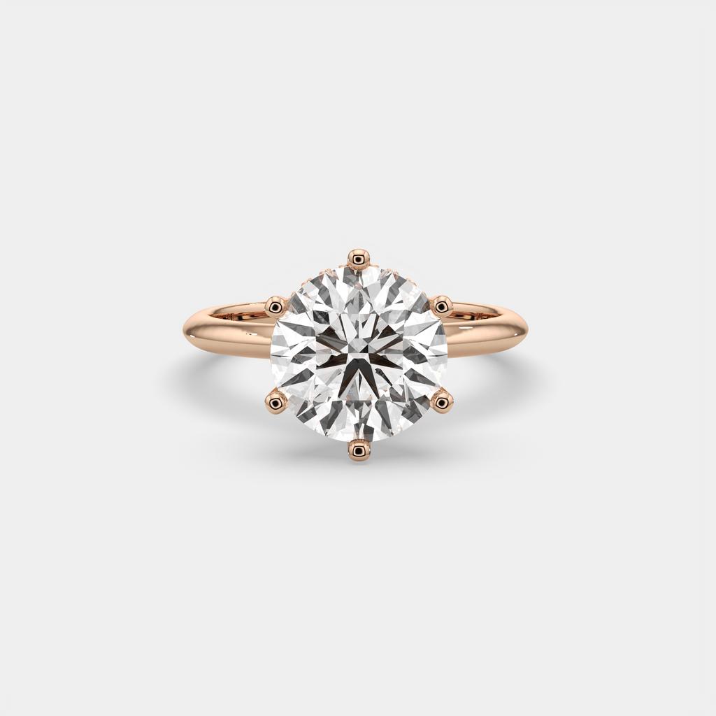 4.10 Ct E VS1 Round Lab-Grown Diamond Hidden Halo Engagement Ring, in rose gold, top view