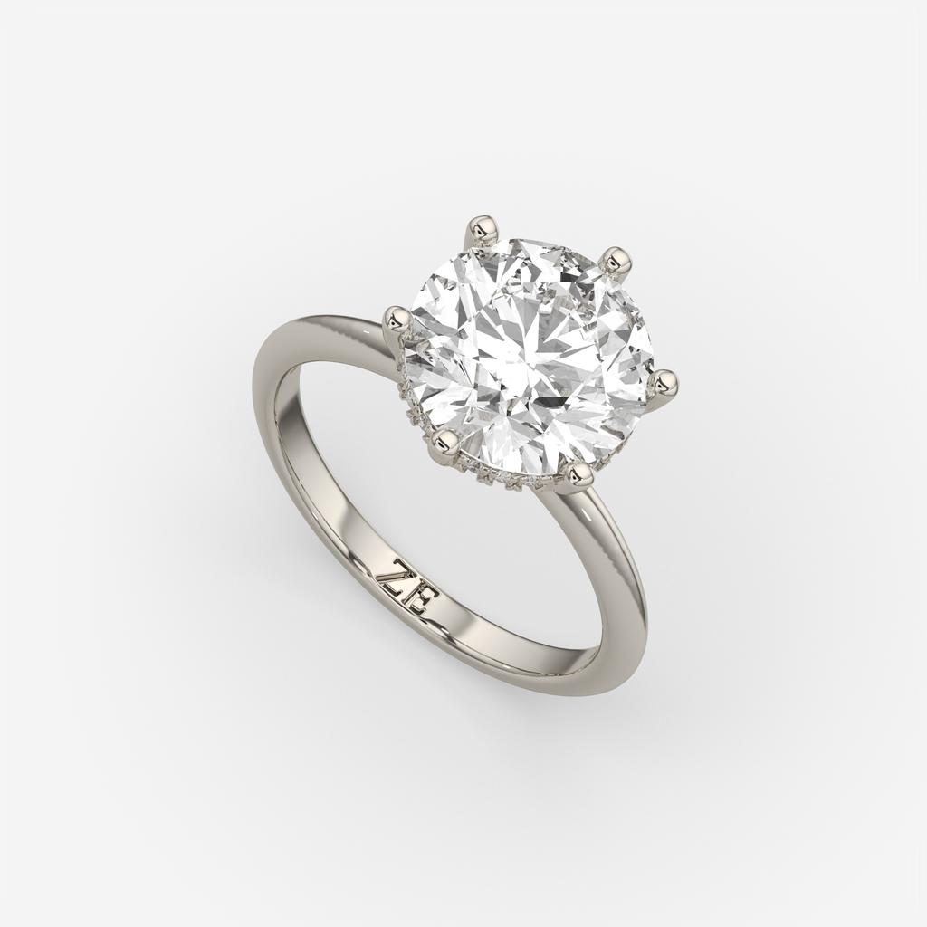 4.10 Ct E VS1 Round Lab-Grown Diamond Hidden Halo Engagement Ring, in white gold, front view