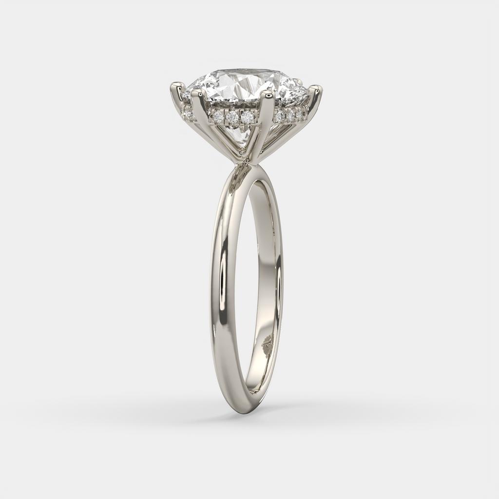 4.10 Ct E VS1 Round Lab-Grown Diamond Hidden Halo Engagement Ring, in white gold, side profile
