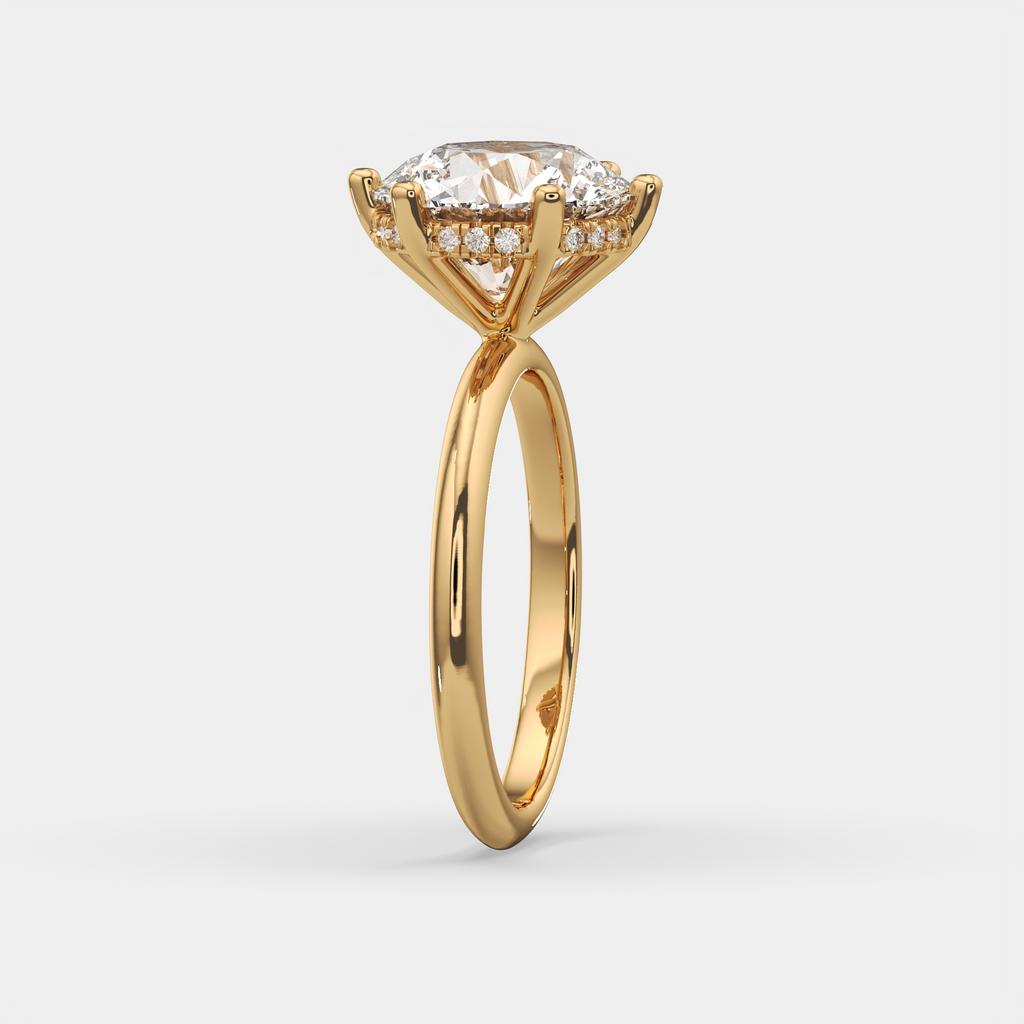 4.10 Ct E VS1 Round Lab-Grown Diamond Hidden Halo Engagement Ring, in yellow gold, side profile