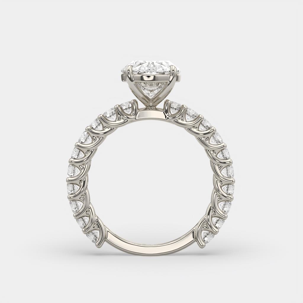 4.20 Ct Oval E VS1 Diamond Ring With Baguette and Round Accents, in white gold, side profile