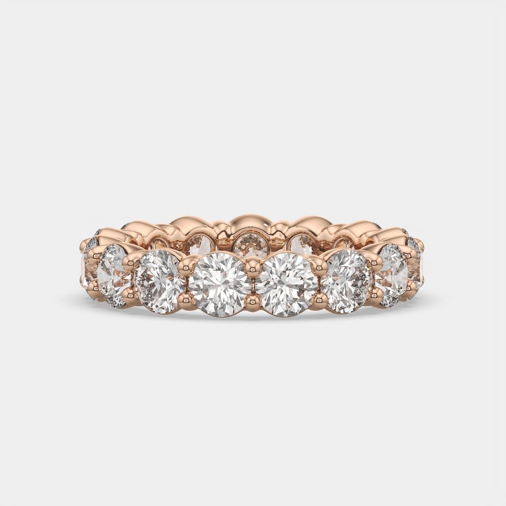 4.50 Ct D-E Color VS1 Round Lab Diamond Eternity Ring, in rose gold, front view