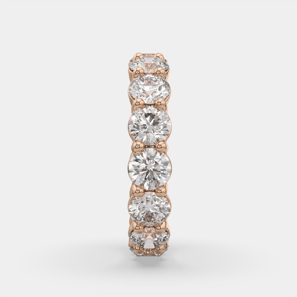 4.50 Ct D-E Color VS1 Round Lab Diamond Eternity Ring, in rose gold, front view