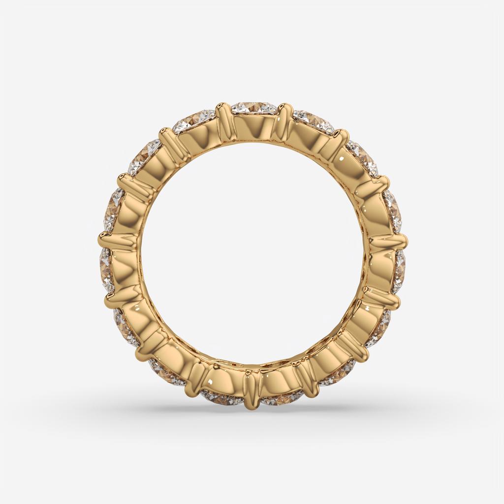 4.50 Ct D-E Color VS1 Round Lab Diamond Eternity Ring, in yellow gold, front view