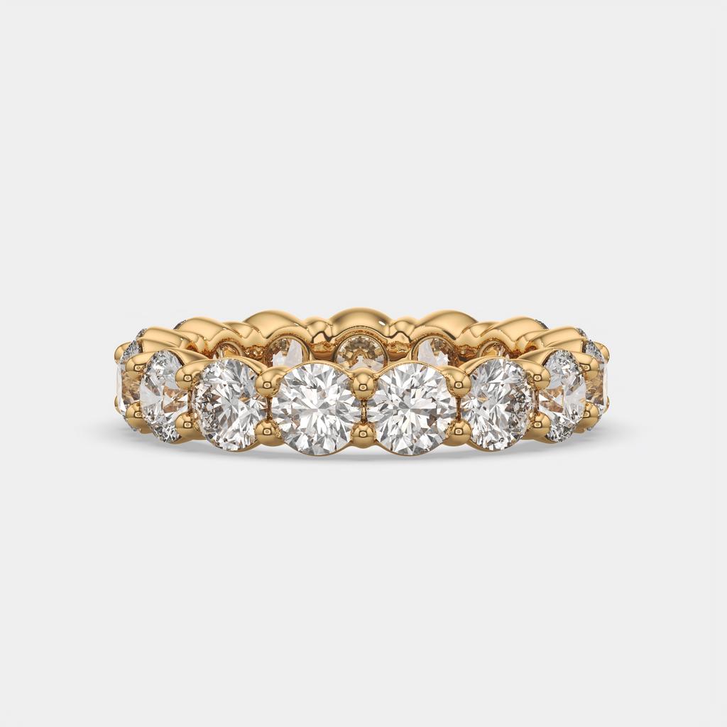 4.50 Ct D-E Color VS1 Round Lab Diamond Eternity Ring, in yellow gold, front view