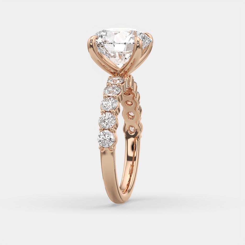 4.80 Ct E VS1 Round Lab Grown Diamond Side Stone Engagement Ring, in rose gold, side profile