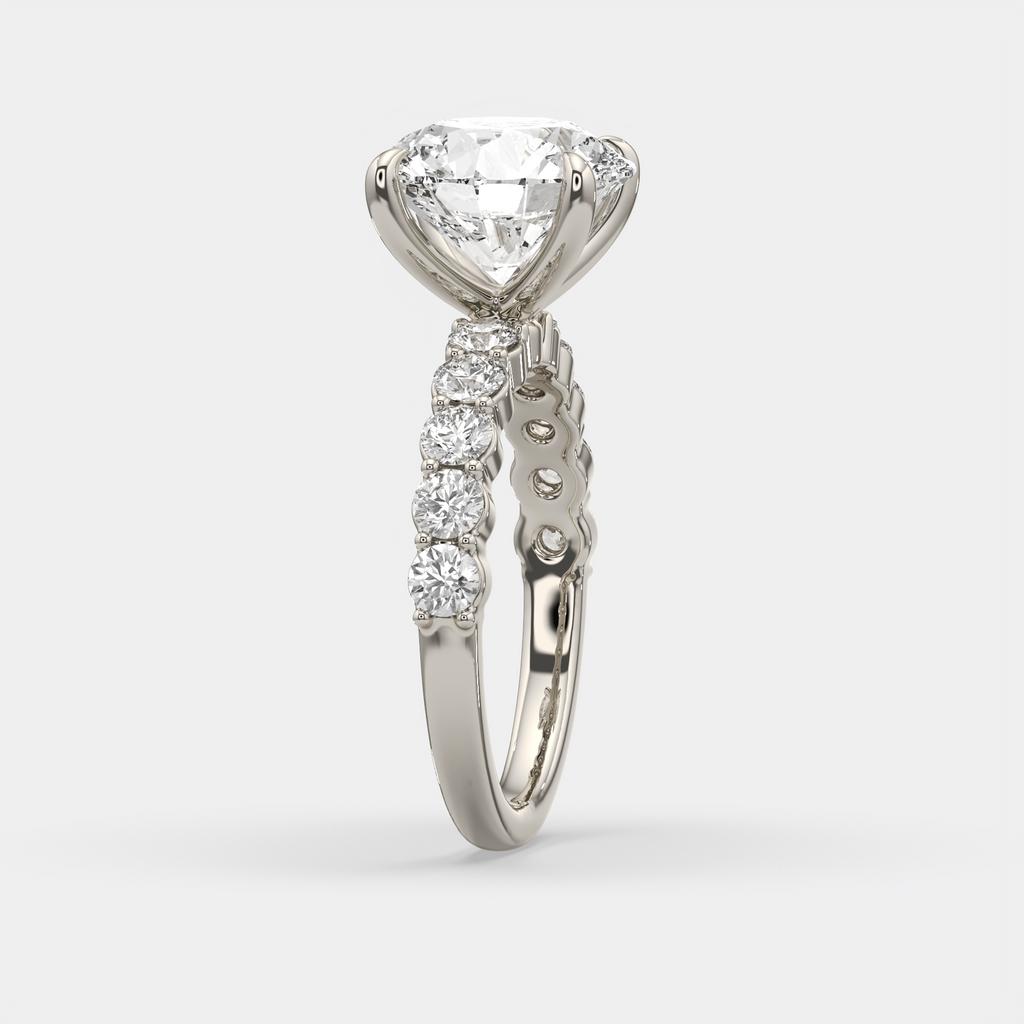 4.80 Ct E VS1 Round Lab Grown Diamond Side Stone Engagement Ring, in white gold, side profile