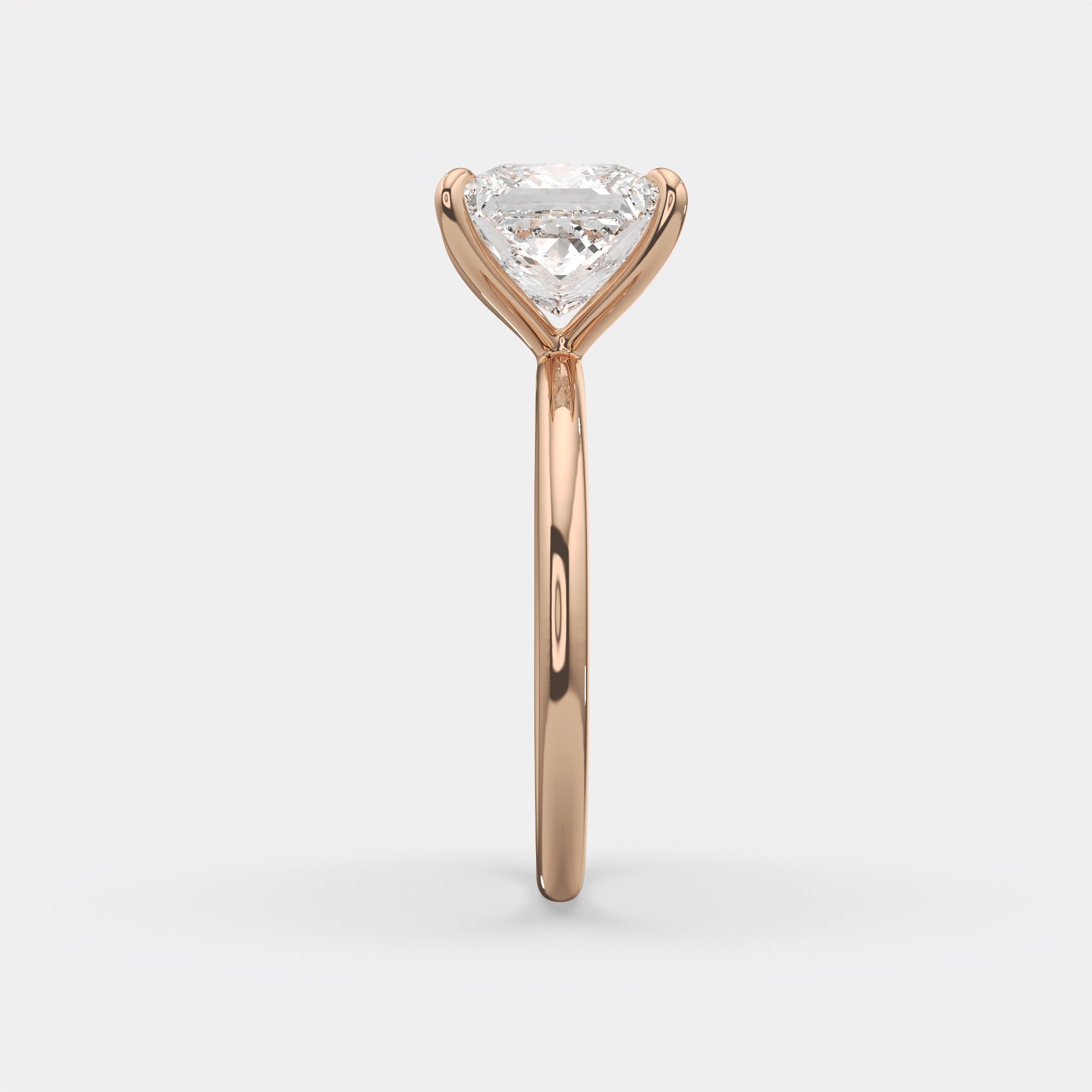 4.00 Ct E VS1 Princess Cut Diamond Engagement Ring, in 14k rose gold, band detail