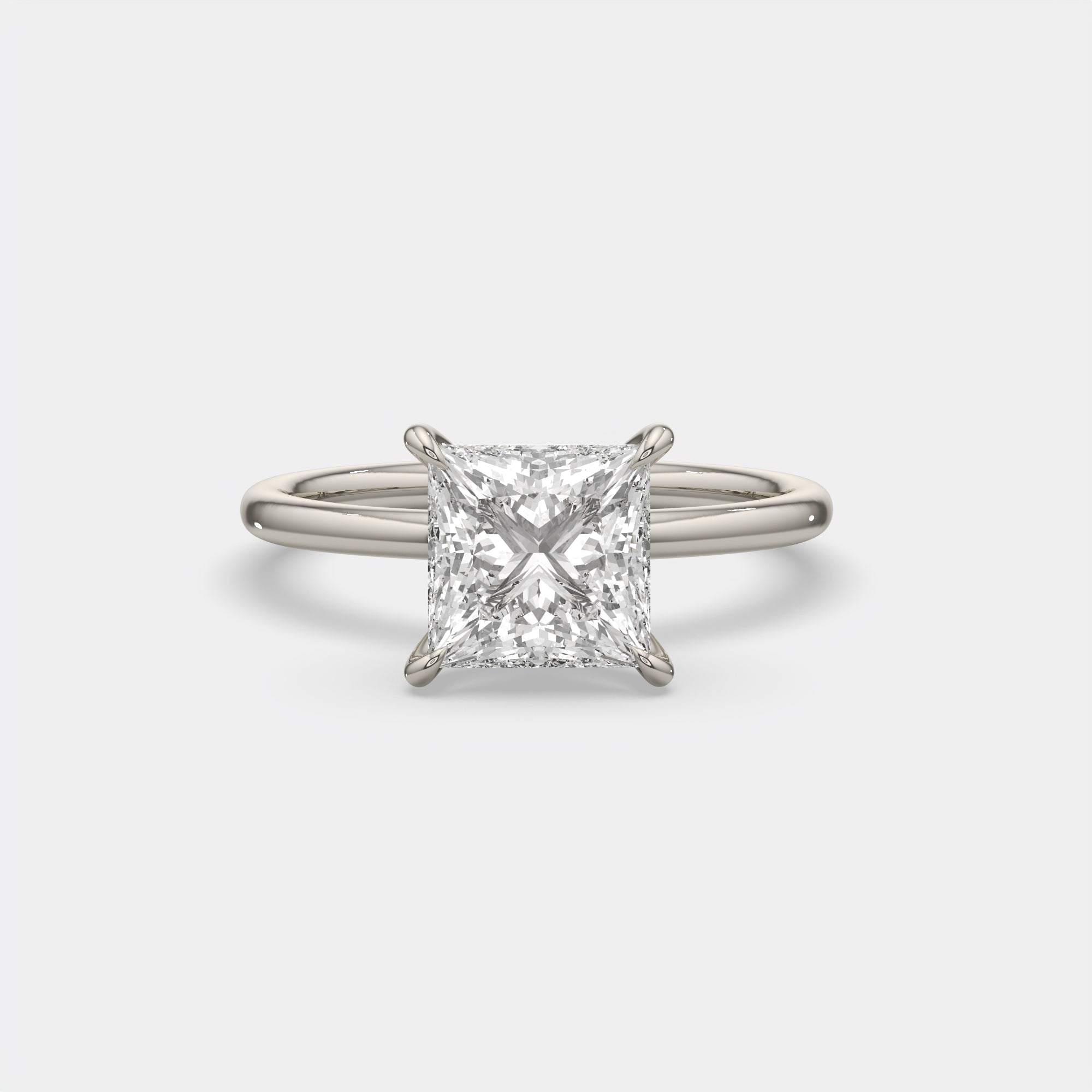 4.00 Ct E VS1 Princess Cut Diamond Engagement Ring, in 14k white gold, front view
