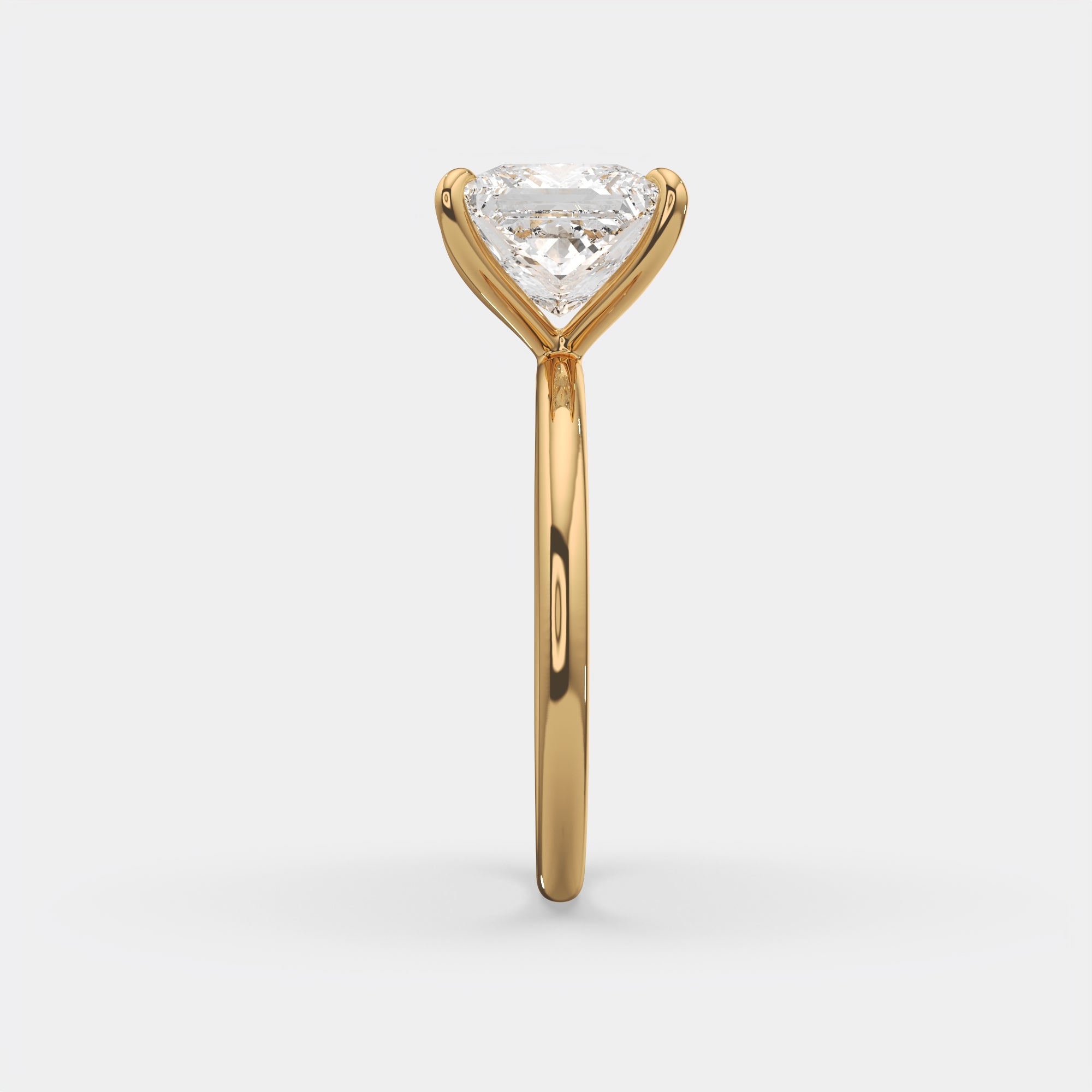 4.00 Ct E VS1 Princess Cut Diamond Engagement Ring, in 14k yellow gold, band detail