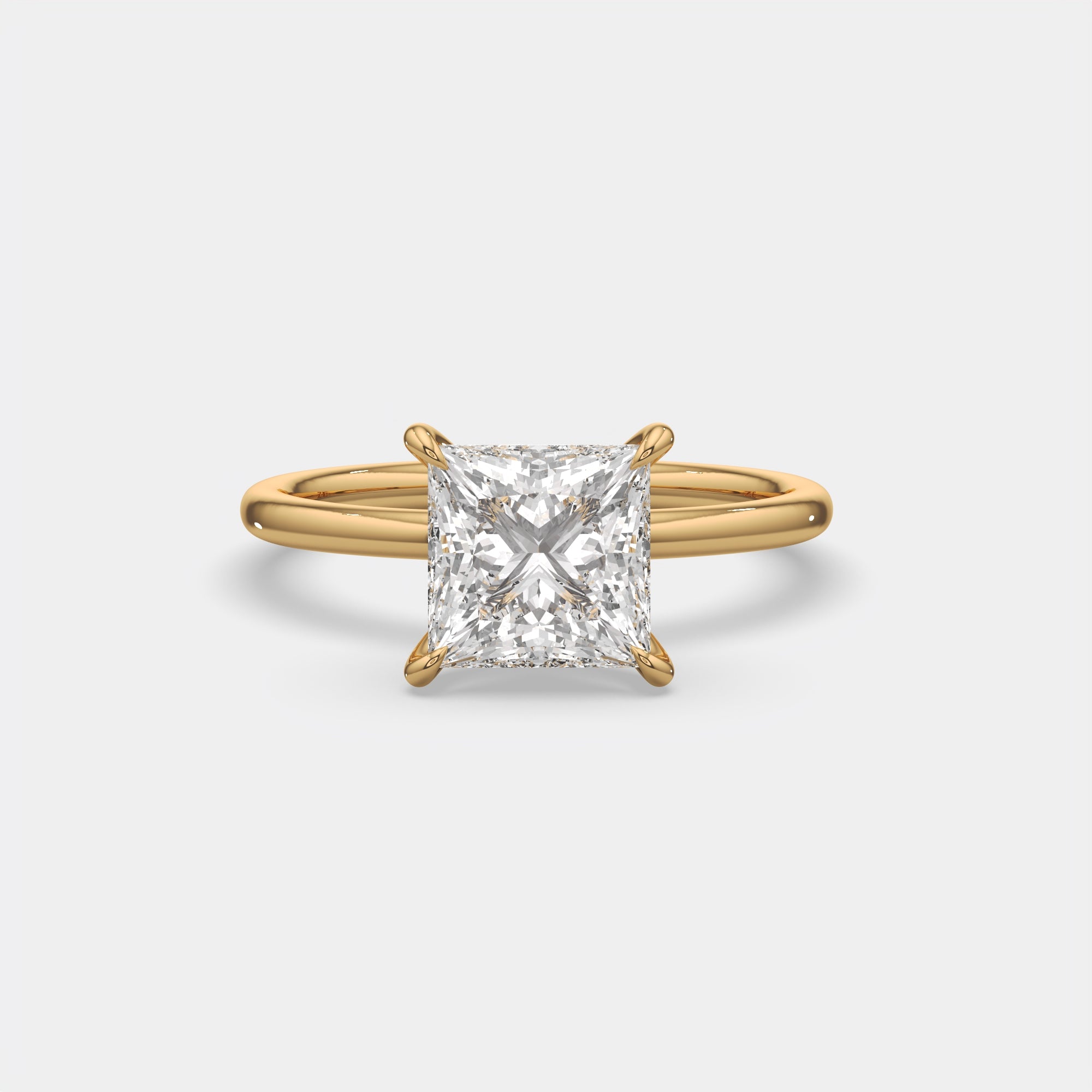 4.00 Ct E VS1 Princess Cut Diamond Engagement Ring, in 14k yellow gold, front view