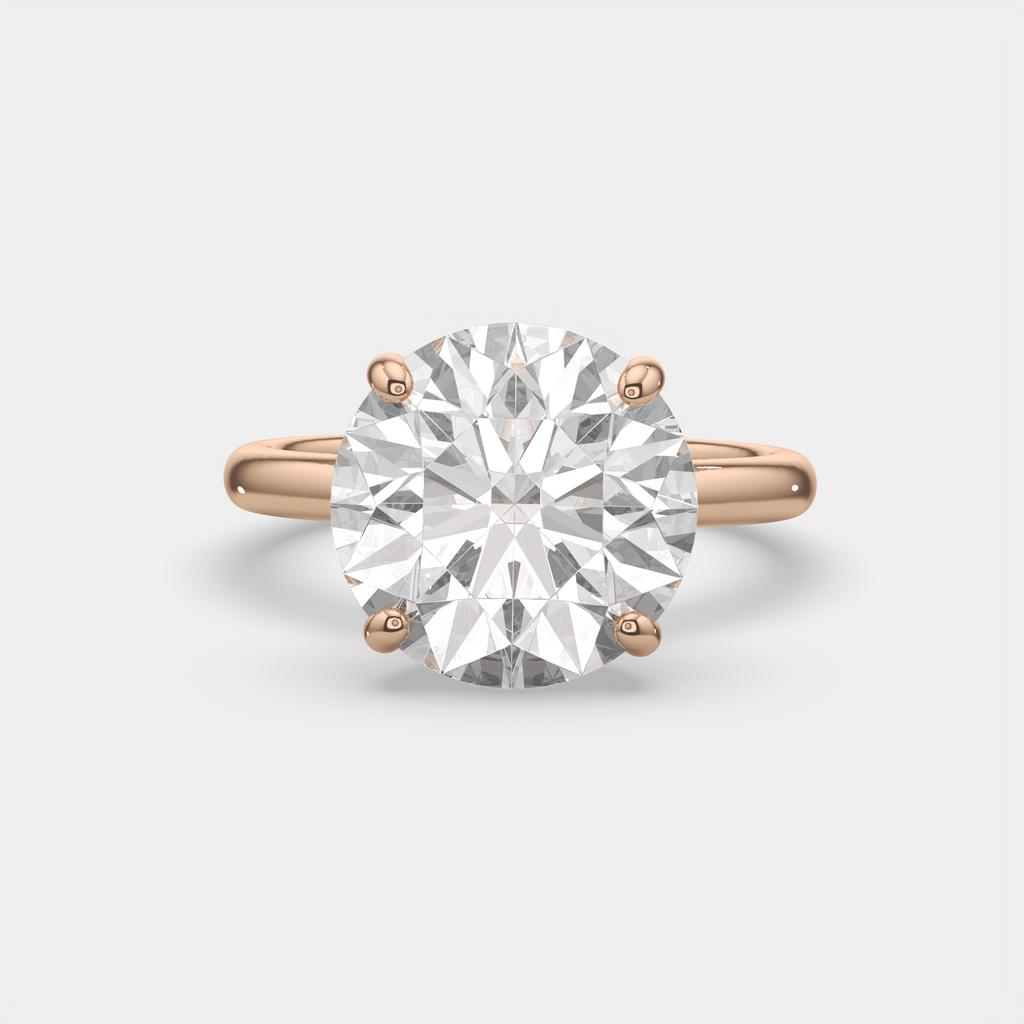 5.00 Ct E VS1 Round Brilliant Solitaire Diamond Ring, in rose gold, front view