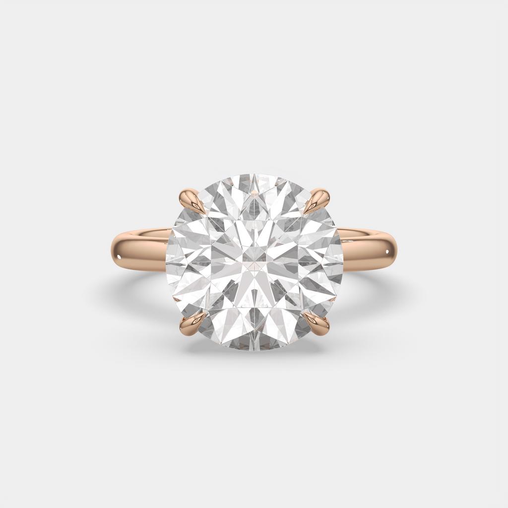 5.00 Ct E VS1 Round Brilliant Solitaire Diamond Ring, in rose gold, front view