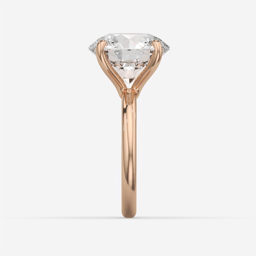 5.00 Ct E VS1 Round Brilliant Solitaire Diamond Ring, in rose gold, side profile