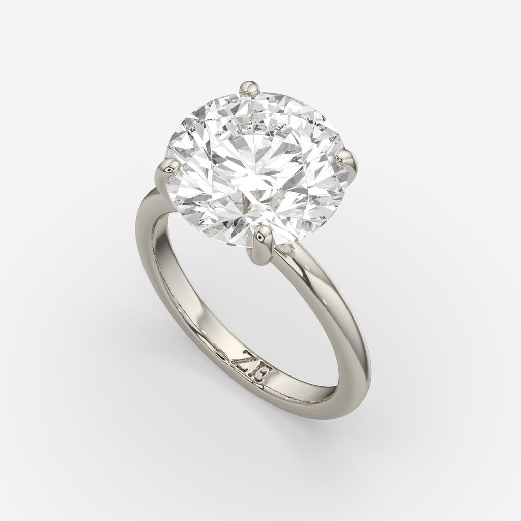 5.00 Ct E VS1 Round Brilliant Solitaire Diamond Ring, in white gold, side profile