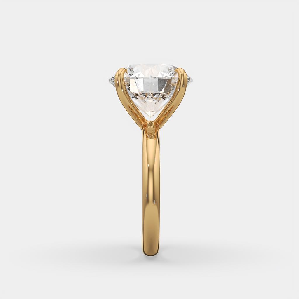 5.00 Ct E VS1 Round Brilliant Solitaire Diamond Ring, in yellow gold, side profile