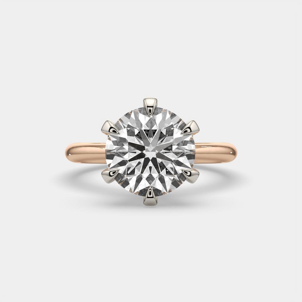 5.00 Ct E VS1 Round Lab-Grown Diamond Solitaire Ring, in rose gold, top view