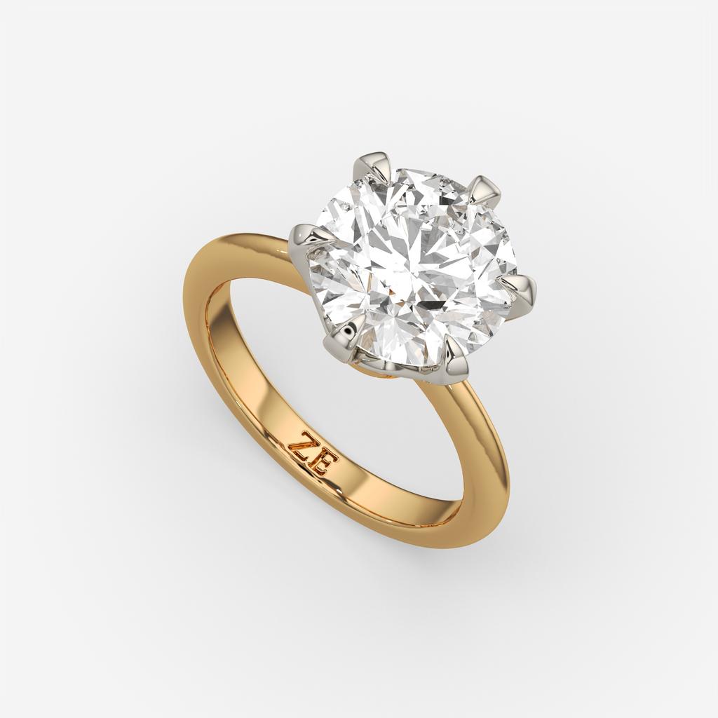 5.00 Ct E VS1 Round Lab-Grown Diamond Solitaire Ring, in yellow gold, front view