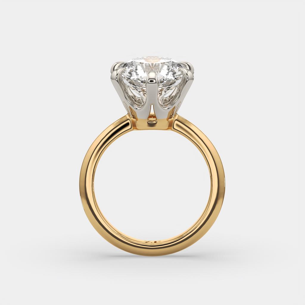 5.00 Ct E VS1 Round Lab-Grown Diamond Solitaire Ring, in yellow gold, side profile