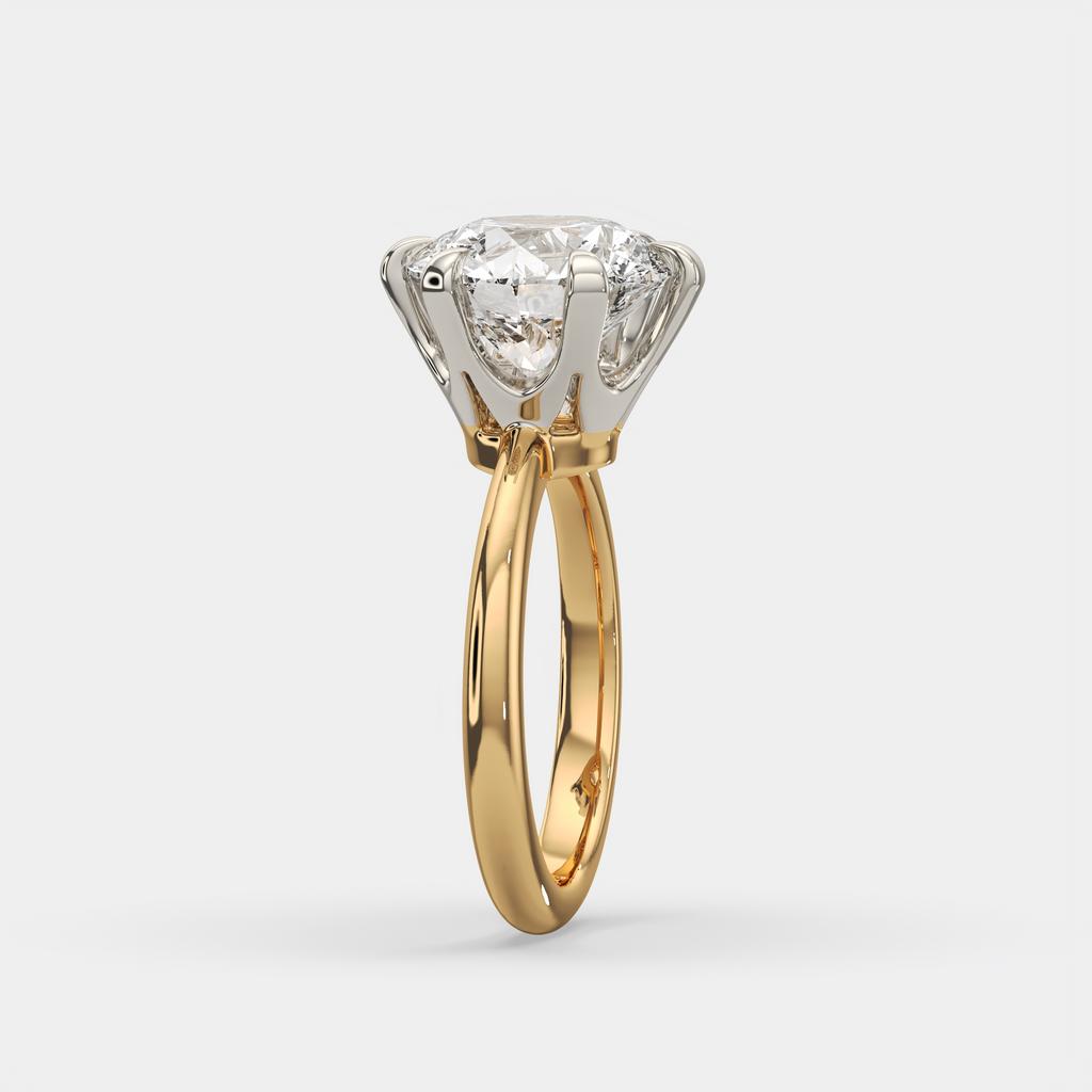 5.00 Ct E VS1 Round Lab-Grown Diamond Solitaire Ring, in yellow gold, side profile