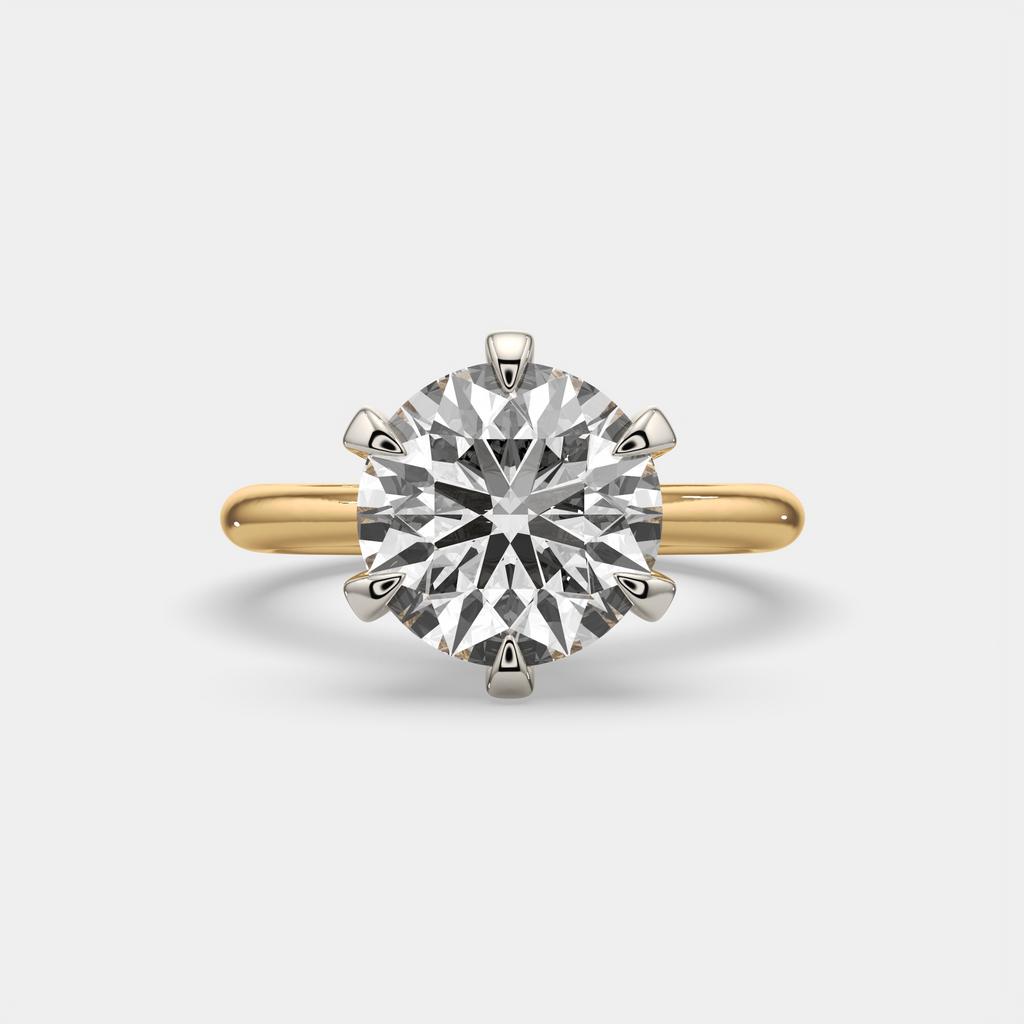 5.00 Ct E VS1 Round Lab-Grown Diamond Solitaire Ring, in yellow gold, top view