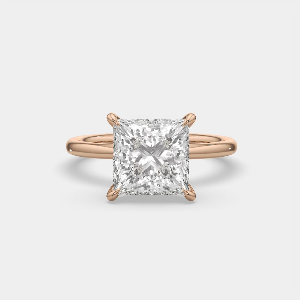 5.00 Ct F VS1 Princess Cut Solitaire Diamond Ring, in rose gold, front view