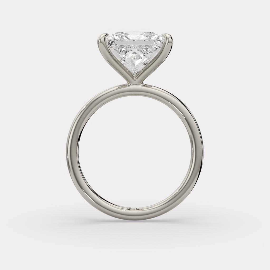 5.00 Ct F VS1 Princess Cut Solitaire Diamond Ring, in white gold, side profile