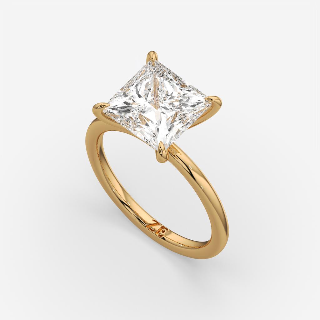 5.00 Ct F VS1 Princess Cut Solitaire Diamond Ring, in yellow gold, front view