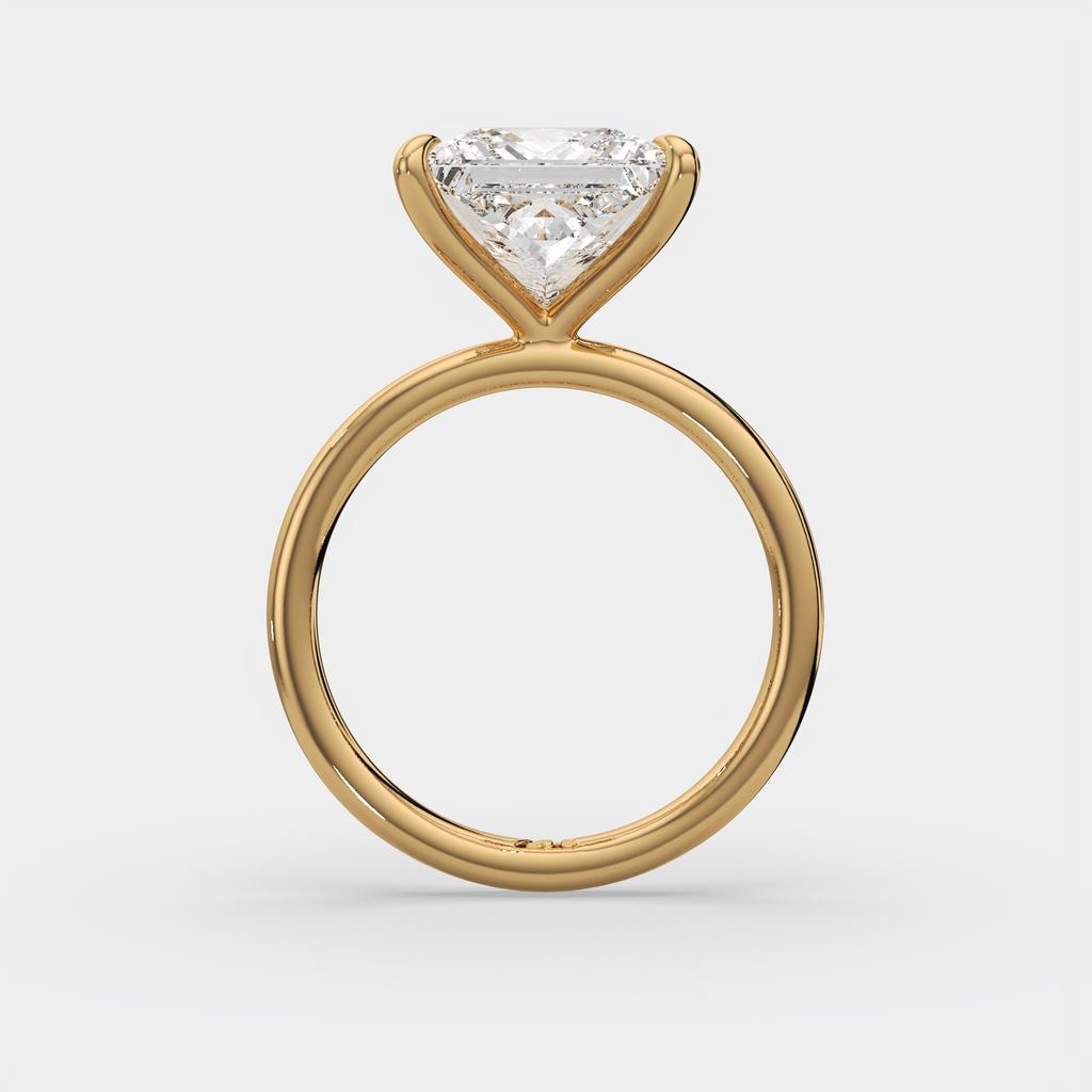 5.00 Ct F VS1 Princess Cut Solitaire Diamond Ring, in yellow gold, side profile