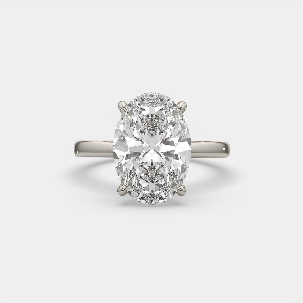 5.15 Ct E VS1 Oval Lab Grown Diamond Halo Ring, in white gold, front view