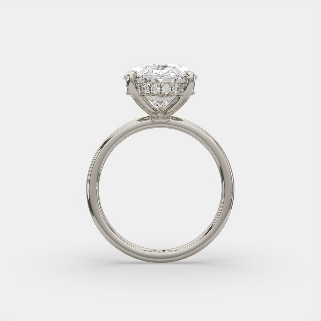 5.15 Ct E VS1 Oval Lab Grown Diamond Halo Ring, in white gold, side profile