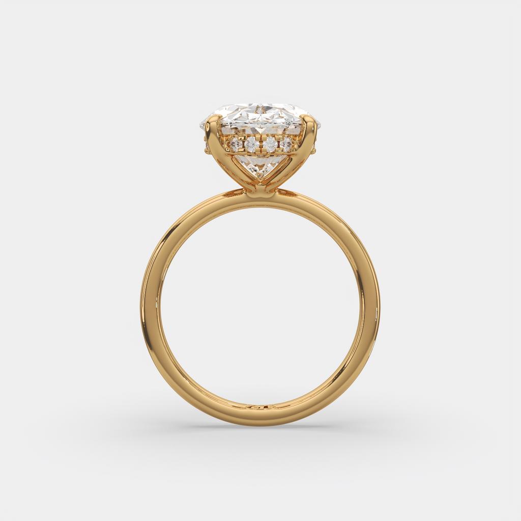 5.15 Ct E VS1 Oval Lab Grown Diamond Halo Ring, in yellow gold, side profile