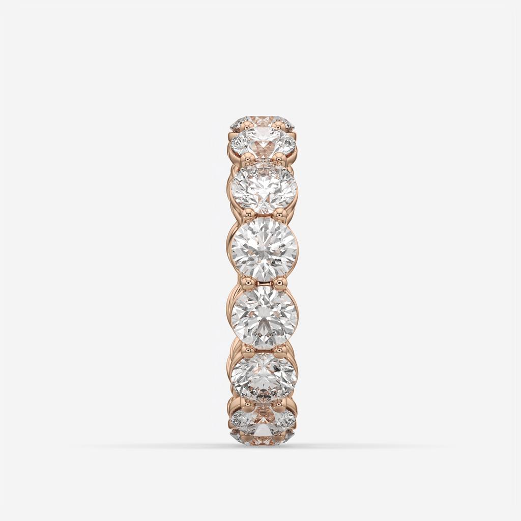 5.50 CTW D-E Color VS1 Round Lab Grown Diamond Eternity Ring, in rose gold, side profile